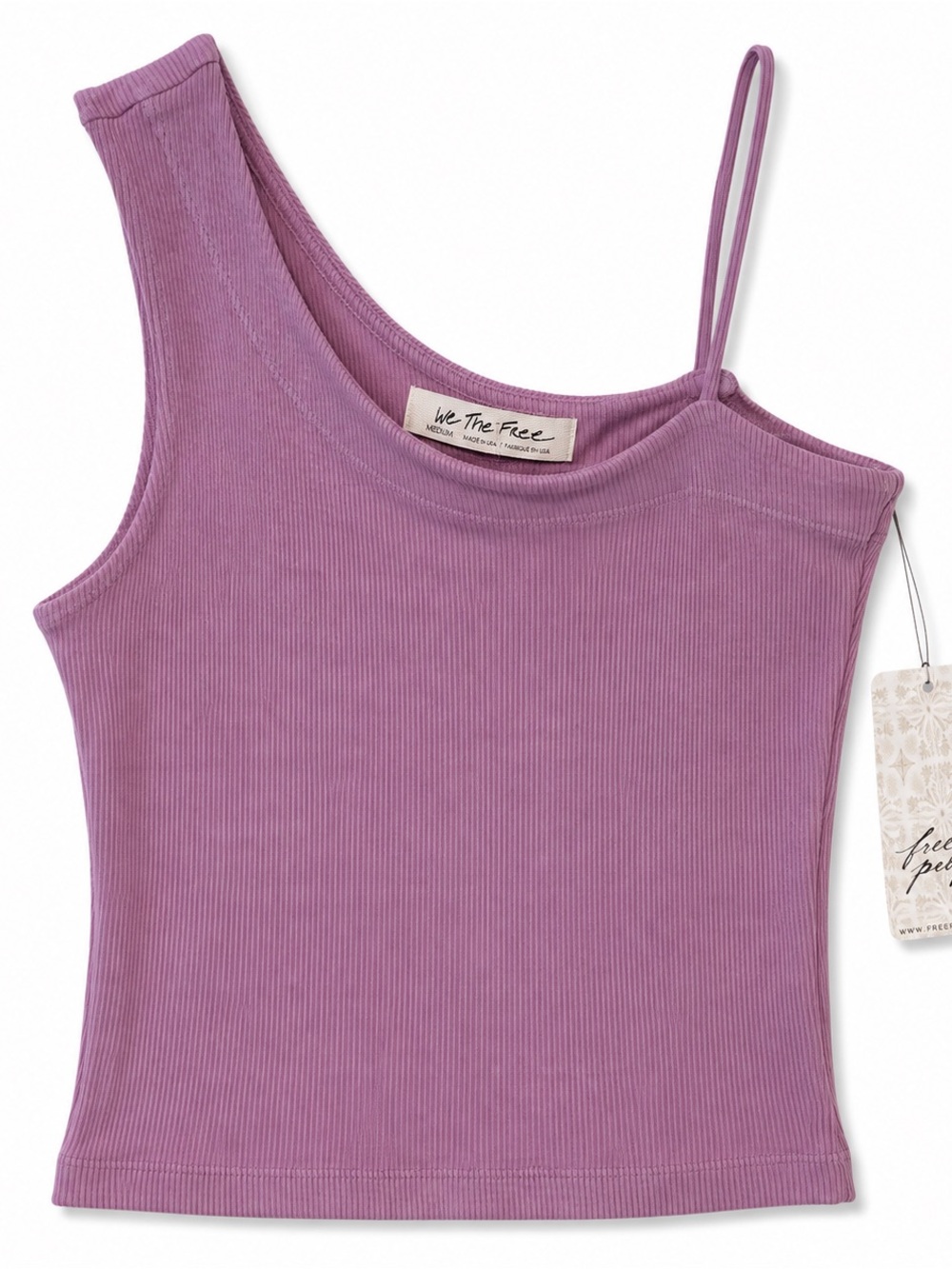 We The Free One-Shoulder Ribbed Crop Tank in mauve lavendar